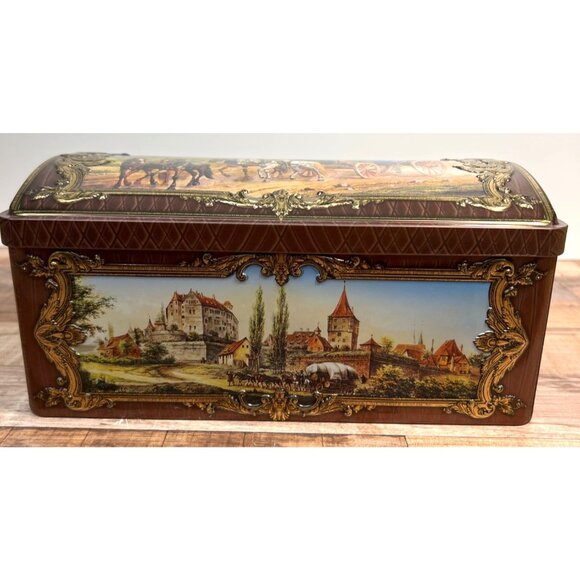 Vintage Lebkuchen-Schmidt Tin Box With Bavarian Scenic Design & Embossed Gold De - Picture 1 of 7